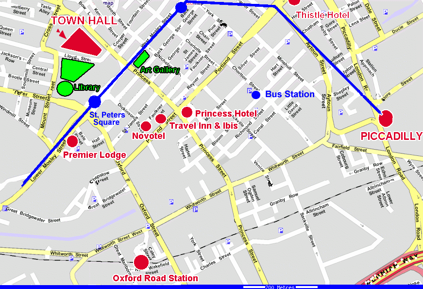 Map showing the Town Hall